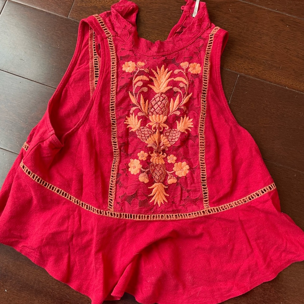 Free people red mock neck top